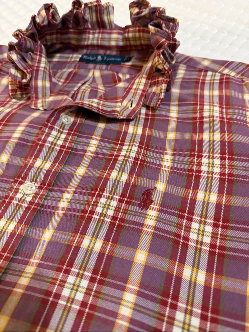 Plaid Ralph Lauren Ruffle-Collar Button-Down Shirt - Picture 7 of 11